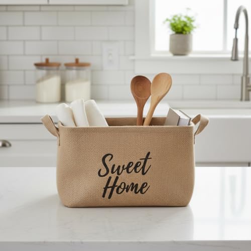 Alternative view of " " Dikdörtgen Jüt Düzenleyici Sepet (24x17x14 cm) – Krem Renk Katlanabilir Kumaş Kulplu Organizer | Ev, Mutfak, Banyo, Çocuk Odası ve Ofis İçin Çok Amaçlı Saklama Kutusu