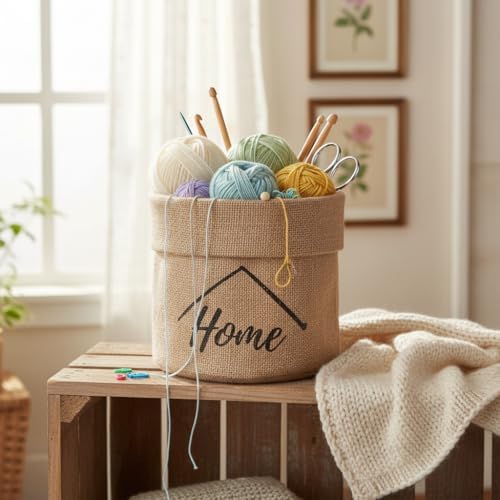 "" Mini Jüt Saksı Kılıfı (Çap 14cm, Yükseklik 15cm) – Krem Renk Katlanabilir Kumaş Bitki Sepeti | Masaüstü Dekoratif Kalemlik, Makyaj Fırçalık, Küçük Eşya Düzenleyici