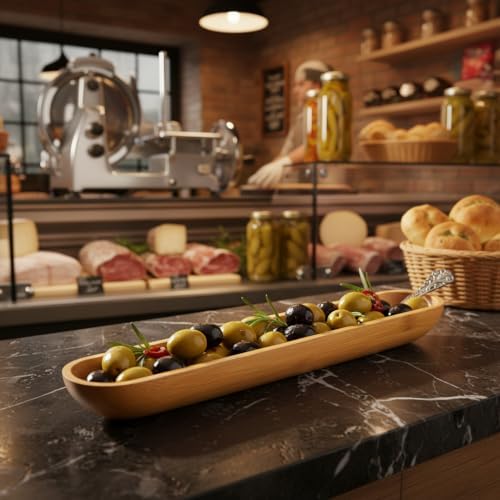 35cm Bambu Zeytinlik – Doğal Ahşap Oval Uzun Servis Tabağı | Meze Sunumu, Çerezlik, Atıştırmalık Tabağı | Çevre Dostu Mutfak ve Sofra Aksesuarı
