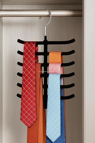 Kaymaz Kadife Kravat Askısı 3'lü Paket, 12 Kancalı Dolap İçi Düzenleyici Seti, Metal Kancalı, Kemer, Şal, Fular ve Aksesuar için Yer Tasarruflu Pratik Organizer Askılık