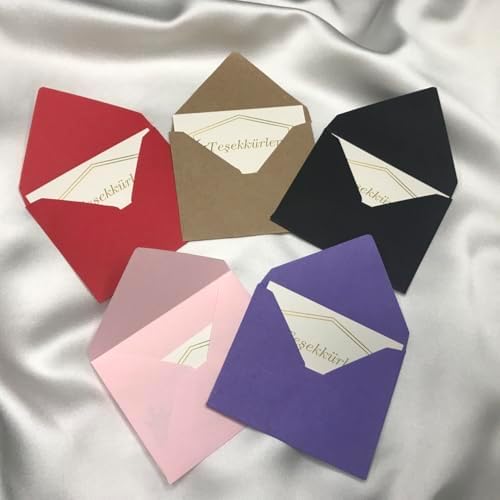 Alternative view of Renkli Küçük Mesaj Zarfı Tebrik Kartı Zarfı Kırmızı Mor Siyah Pembe Zarf Colourful Envelope 7x9 Cm (Çok Renkli)