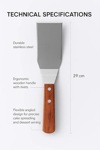 Profesyonel Paslanmaz Çelik Açılı Spatula, Ergonomik Ahşap Saplı, Pasta, Kek ve Krema Sıvama, Tatlı, Baklava Servis Spatulası, Esnek Mutfak ve Pastacılık Yardımcısı
