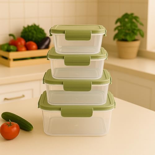 Alternative view of 4’lü Kilitli Saklama Kabı Seti – Sızdırmaz Kapaklı, Farklı Boy ve Renklerde, BPA İçermez, Plastik Gıda Saklama Kutusu (2150 ml- 1300 ml - 700 ml - 300 ml) (Haki)