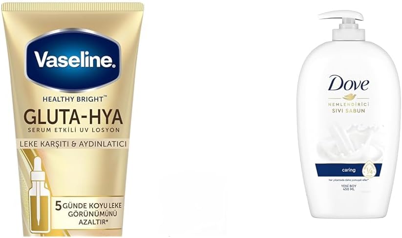 Gluta Hya Serum Etkili UV Losyon Leke Karşıtı ve Aydınlarıcı 200 ml + Dove Nemlendirici Sıvı Sabun Caring 450 ml