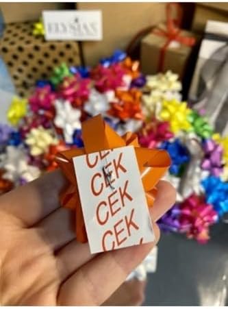 Alternative view of 25 Adet Rengarenk Yapışkanlı Fiyonk Yıldız Hediye Paketi Süsleri, 5879