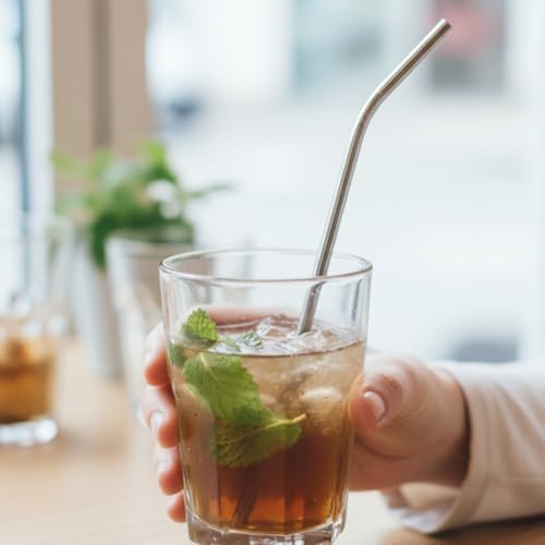 ARE Marka Paslanmaz Çelik Pipet Seti (4 Adet Kavisli Pipet + 1 Temizlik Fırçası) – 21 cm Yeniden Kullanılabilir Metal İçme Pipeti, Ekolojik ve Dayanıklı Alternatif – Smoothie, Kahve, Kokteyl ve Soğuk