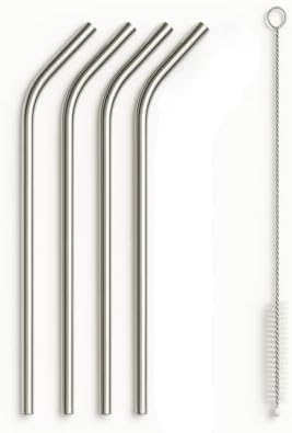 Alternative view of ARE Marka Paslanmaz Çelik Pipet Seti (4 Adet Kavisli Pipet + 1 Temizlik Fırçası) – 21 cm Yeniden Kullanılabilir Metal İçme Pipeti, Ekolojik ve Dayanıklı Alternatif – Smoothie, Kahve, Kokteyl ve Soğuk