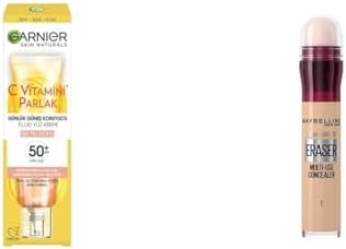 C Vitamini Parlak Günlük Uv Korumalı Güneş Yüz Kremi Spf50 Işıltılı Doku 40ml & New York Anti Age Eraser Kapatıcı, 01 Light, 6.8 ml