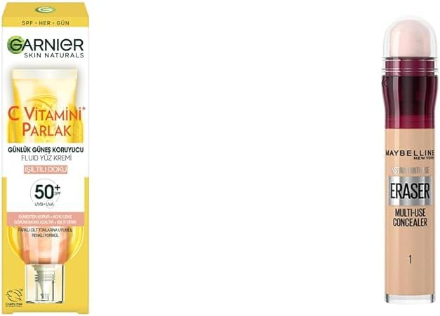 Alternative view of C Vitamini Parlak Günlük Uv Korumalı Güneş Yüz Kremi Spf50 Işıltılı Doku 40ml & New York Anti Age Eraser Kapatıcı, 01 Light, 6.8 ml