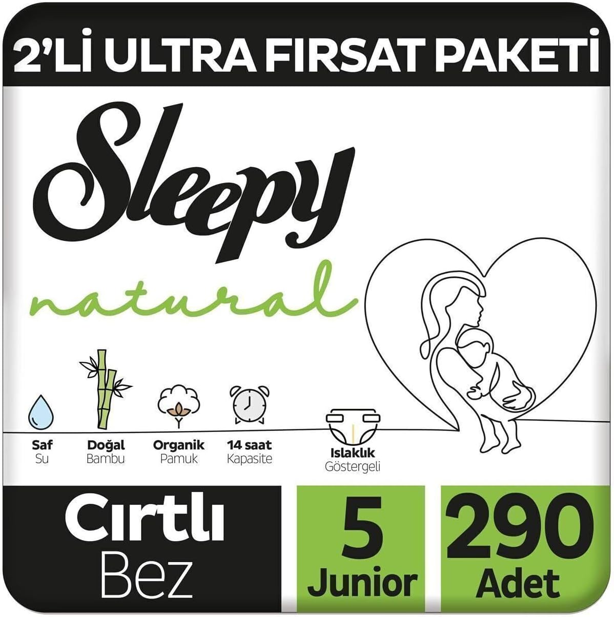 Alternative view of Natural 2'li Ultra Fırsat Paketi Bebek Bezi 5 Numara Junior 290 Adet, 8682241215232-5