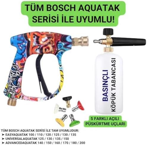 Tüm Aquatak Serisi ile Uyumlu Basınçlı Yıkama Makineleriyle Uyumlu Profesyonel Araç Yıkama Tabanca Seti