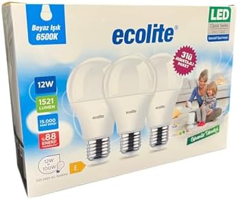 Alternative view of 12W LED Ampul 3’lü Paket | 1521 Lümen, 6500K Beyaz Işık, 100W Eşdeğer, E27 Duy, Enerji Tasarruflu, 220V, Dim Edilemez