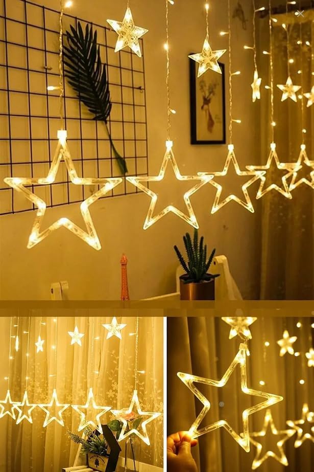 3 Metre Fişli 10’lu Yıldız LED Işık Zinciri – Dekoratif Işık Aydınlatma, Ev, Salon, Balkon, Perde ve Parti Süslemeleri için Yılbaşı ve Doğum Günü Dekor Işığı