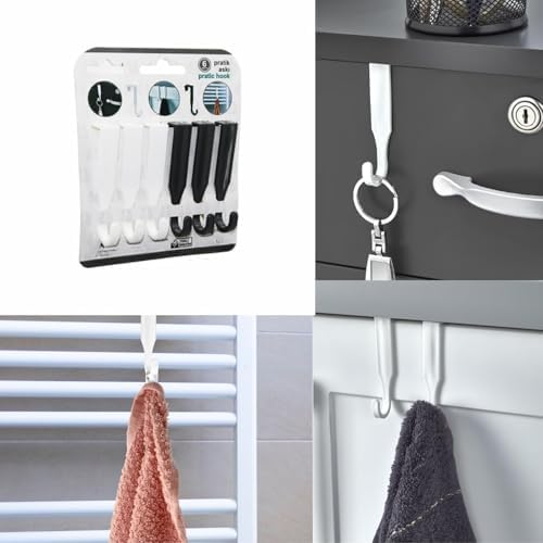 12 Adet Çok Amaçlı Askı – Kapı Arkası, Dolap, Çekmece ve Havlupan Uyumlu, Mutfak ve Banyo İçin Pratik Plastik Askı, Kalorifer Peteğine Asılabilir Seti