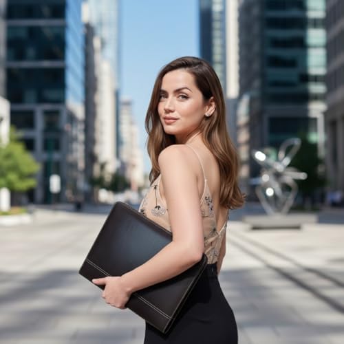 Premium Deri Sekreterlik – Mandallı Evrak Tutucu, Tablet Bölmeli Organizer, Çok Gözlü Evrak Dosyası (Hesap Makinesiz Model), Fermuarlı (32.5 × 25 cm), Siyah