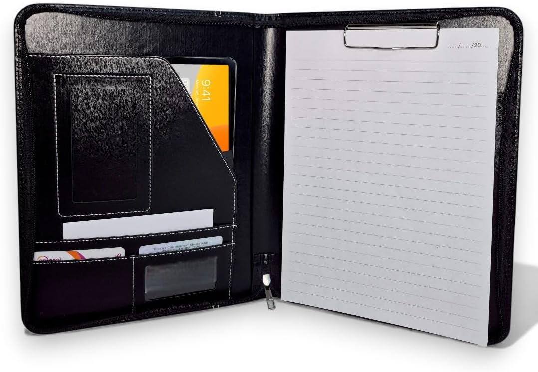 Alternative view of Premium Deri Sekreterlik – Mandallı Evrak Tutucu, Tablet Bölmeli Organizer, Çok Gözlü Evrak Dosyası (Hesap Makinesiz Model), Fermuarlı (32.5 × 25 cm), Siyah
