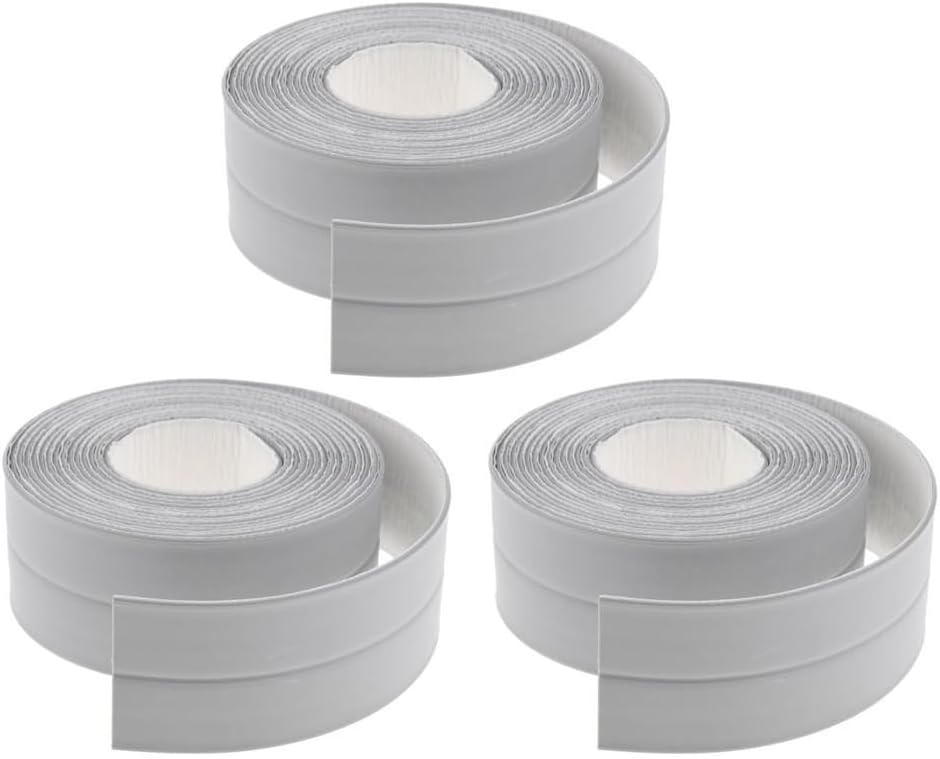 3 Adet- 3.2m x 38 mm Su Sızdırmaz Banyo Mutfak Lavabo Küvet İzolasyon Şerit (GRİ)