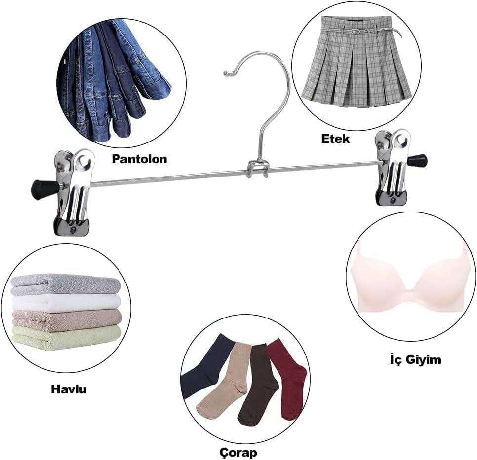 Alternative view of 5’li Metal Pantolon ve Etek Askısı – 360° Dönebilen Kancalı, Ayarlanabilir Çoklu Askı, Dolap İçi Yer Tasarruflu Elbise Askısı, Pantolon, Etek, Şal, Çorap Düzenleyici Set (30 Cm)