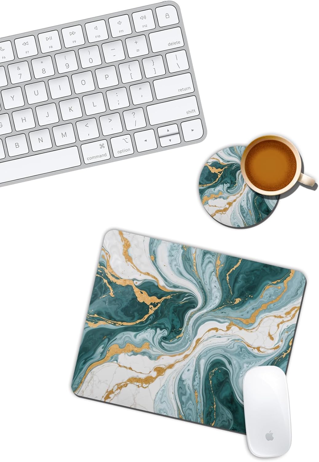 Yeşil Mermer Desenli Mouse Pad ve Bardak Altlığı Set
