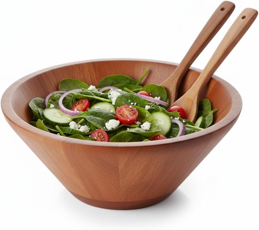 Alternative view of 23cm Doğal Akasya Ağacı Salata Kasesi – El Yapımı Derin Ahşap Servis ve Karıştırma Kasesi | Meyve, Makarna, Çerez Sunumu | Çevre Dostu Mutfak ve Sofra Aksesuarı