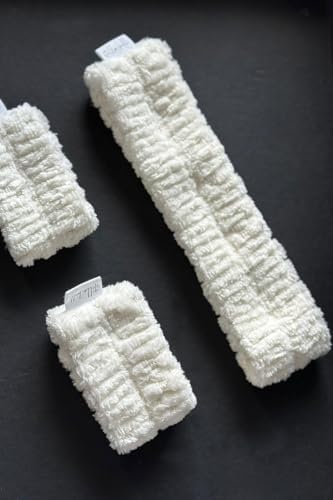 Mikrofiber Saç Bandı ve Bileklik Seti, Yumuşak Beyaz, Yüz Yıkama ve Makyaj İçin, Kırmızı Keseli, 4 Parça