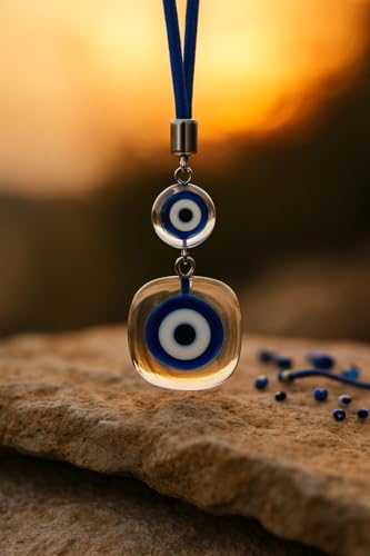 Alternative view of Gerçek Cam Nazar Boncuğu Araba Dikiz Aynası Süsü – Çift Cam Mavi Boncuklu, El Yapımı Premium Araç Aksesuarı, Şans & Koruma Sembolü, Evil Eye Car Rearview Mirror Charm