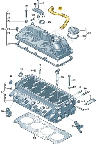 2.0 TDi Üst Kapak Hava Borusu 03L103493K VW Caravelle T6 ile uyumlu 2010-2015