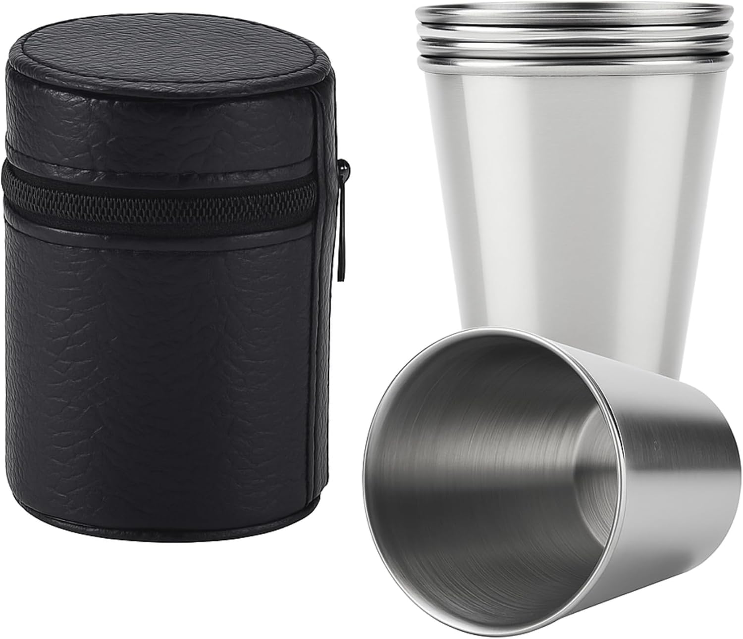 Alternative view of 4'lü Paslanmaz Çelik Shot Kahve Kamp Bardağı Seti 70 ml Deri Kılıflı Mini Bardak Seti