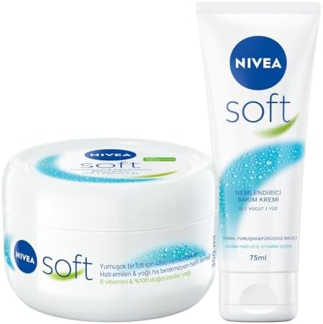Soft Nemlendirici Bakım Kremi 300ml ve Soft Krem 75ml, El Yüz Vücut, E Vitamini, Yumuşak Cilt,Jojoba