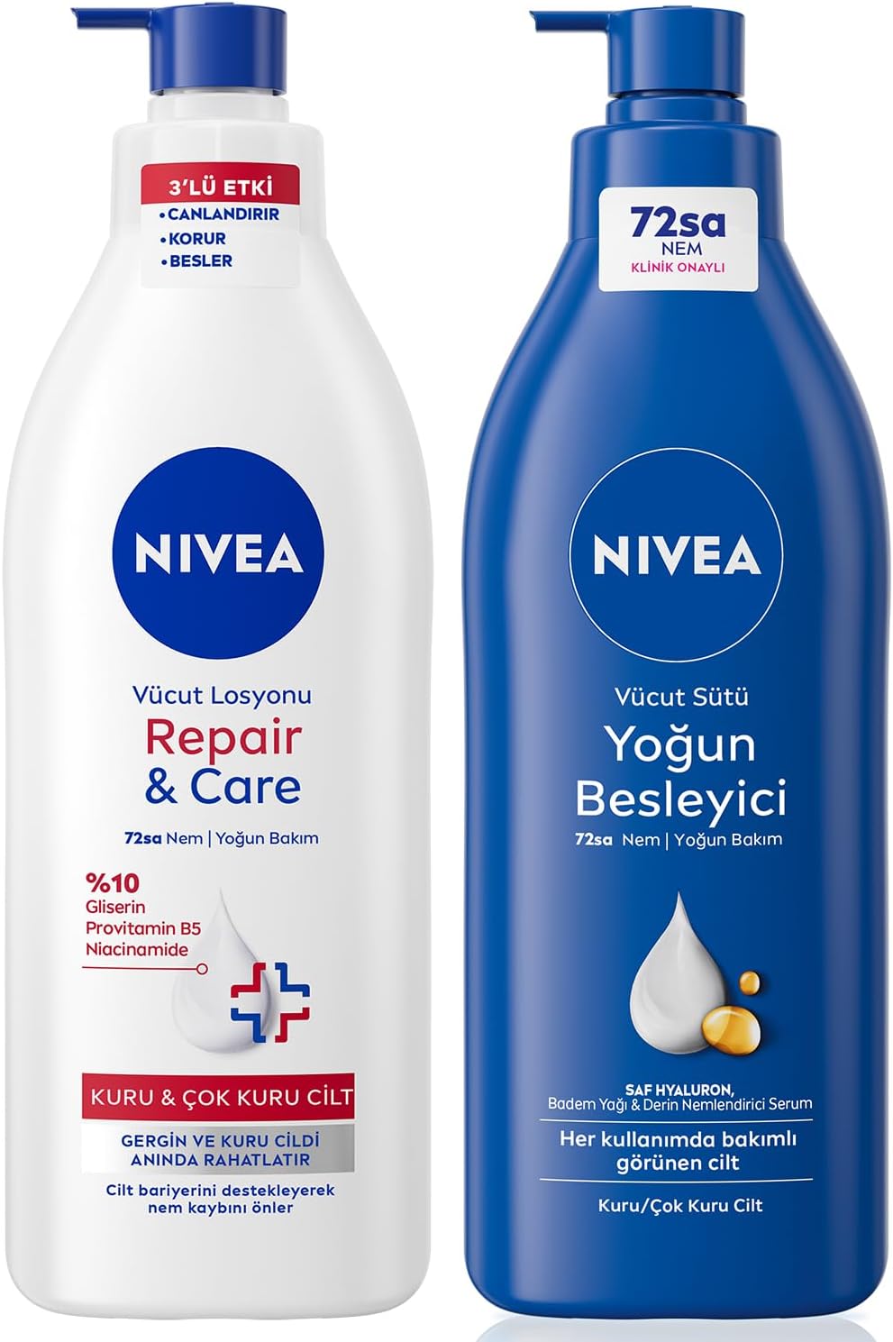 Besleyici Vücut Sütü 400ml ve Repair&Care Nemlendirici Losyon 400ml, Rahatlatıcı, Kuru Cilt