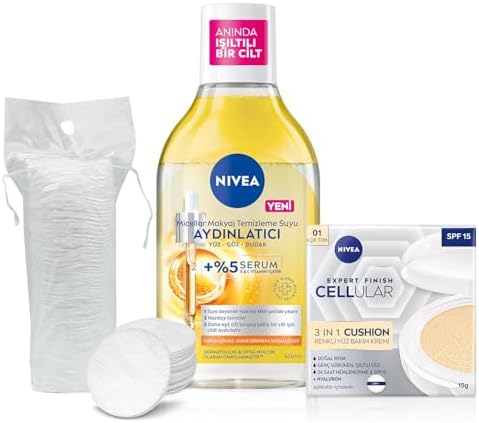 Micellar Makyaj Temizleme Suyu 400ml ve Cellular Expert Cushion Yüz Güneş Krem,Açık Ton,Pamuk Hediye