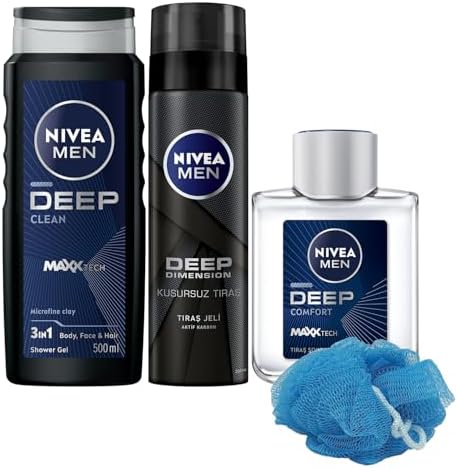MEN Erkek Deep Dimension Duş Jeli 500ml, Tıraş Jeli 200ml ve Tıraş Sonrası Losyon 100ml, Lif Hediye