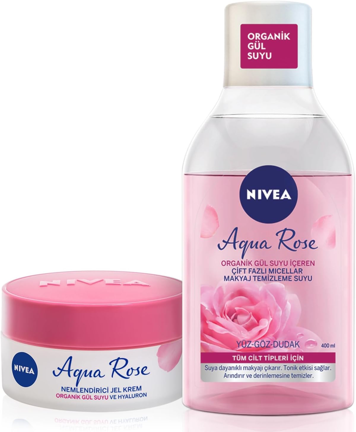 Aqua Rose Gül Suyu Çift Fazlı Micellar Makyaj Temizleme Suyu 400ml ve Nemlendirici Jel Krem 50ml