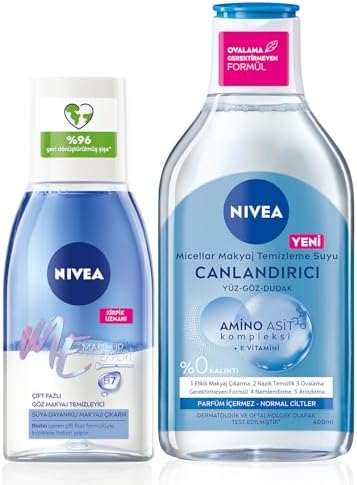 Göz Makyaj Temizleyici 125ml ve Canlandırıcı Micellar Makyaj Temizleme Suyu, Amino Asit, E Vitamini