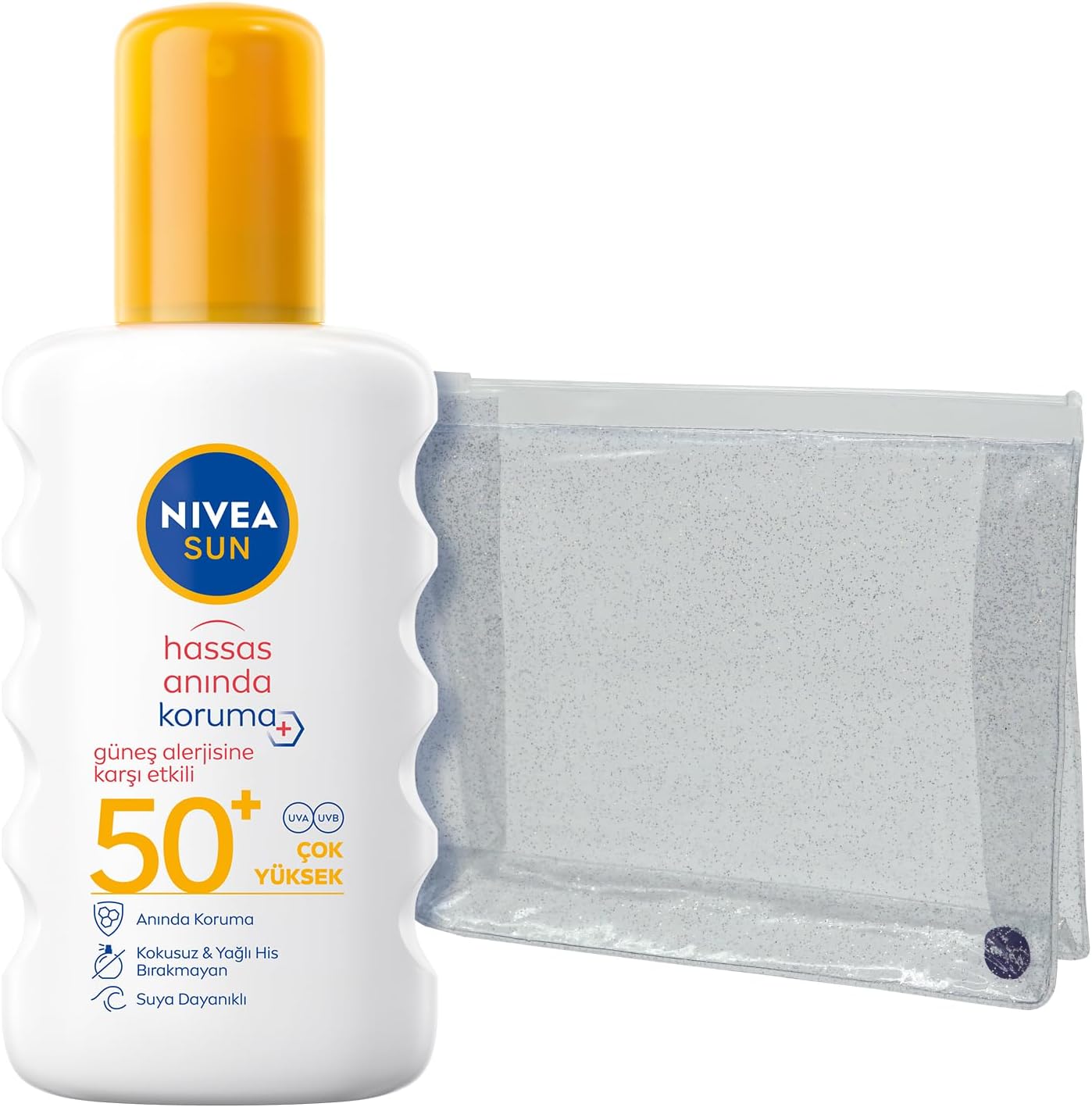 SUN SPF50 Anında Hassas Güneş Koruyucu Vücut Spreyi 200ml, Çanta Hediyeli, Güneş Alerjisine Etkili