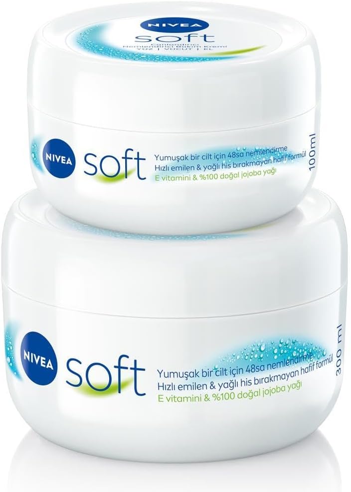 Soft Nemlendirici El Yüz ve Vücut Bakım Kremi 100ml ve 300ml, Jojoba Yağı, E Vitamini, Pürüzsüz Cilt