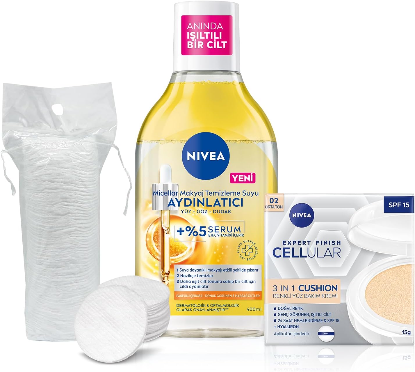 Alternative view of Micellar Makyaj Temizleme Suyu 400ml ve Cellular Expert Cushion Yüz Güneş Krem,Orta Ton,Pamuk Hediye