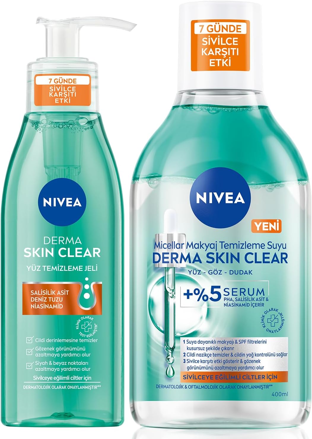 Derma Skin Clear Karşıtı Yüz Temizleme Jeli 150ml Ve Micellar Makyaj Temizleme Suyu 400ml