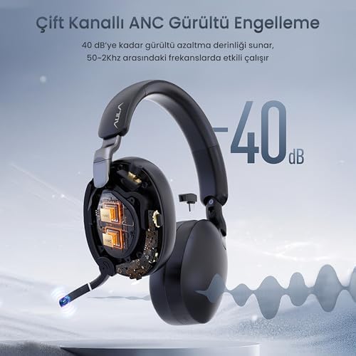 Alternative view of AULA A500 Hybrid ANC 2.4GHz Kablosuz ve Bluetooth 5.4 AUX Mikrofonlu Kulak üstü Kulaklık Bej
