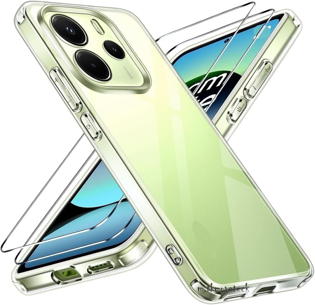 - Oppo Reno 14F ile uyumlu Kılıf Kamera Çıkıntılı Korumalı Yumuşak Şeffaf Silikon +9H Ekran Koruyucu Cam Set