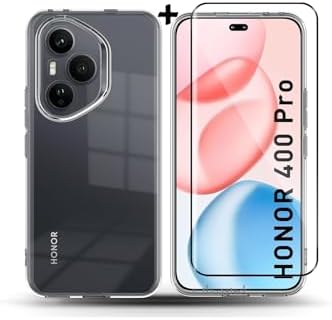 - Honor 400 Pro 5G ile uyumlu Kılıf Kamera Çıkıntılı Korumalı Yumuşak Şeffaf Silikon + 5D Ekran Koruyucu Cam Set 1er