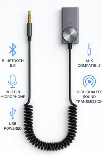 Alternative view of AUX Bluetooth 5.0 Alıcı Adaptör Mikrofonlu USB Beslemeli Araç ve Ev Tipi Ses Sistemlerine Uyumlu Spiral Kablo Aux to Bluetooth Çevirici