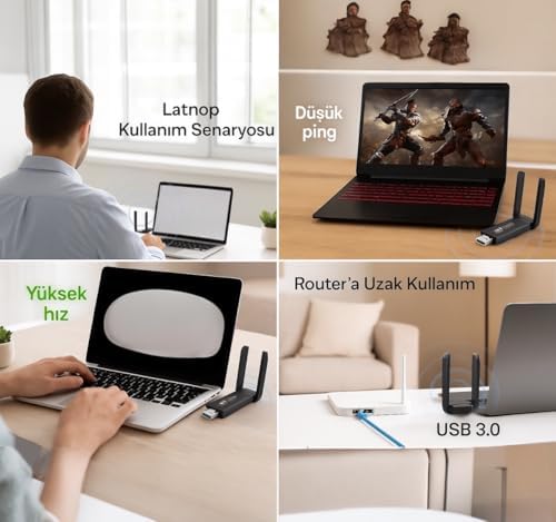 Alternative view of Antenli Wifi Adaptörü AC1300Mbps Dual Band USB WiFi Adaptör | 2.4G/5G Kablosuz Ağ Adaptörü | USB 3.0 Yüksek Hız | -Gain Antenli WiFi Dongle | PC Laptop Masaüstü için Uyumlu | Windows & Mac