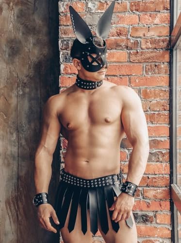 Alternative view of Sınırsızmarket Uniseks Deri Roma Gladyatör Etek Seti, Siyah, Dekorlu Tavşan Maske, Gotik Savaşçı Cosplay Festival Kostümü, Yetişkin, Ayarlanabilir Boyut