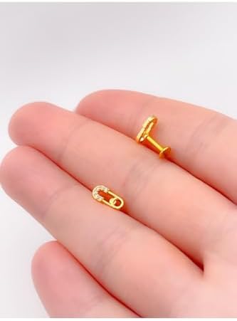MITH SB TAKI Tragus Piercing, Taşlı Çengelli İğne, 316L Cerrahi Çelik, 1.2mm Kalınlık, 8mm Boy, Altın Renk