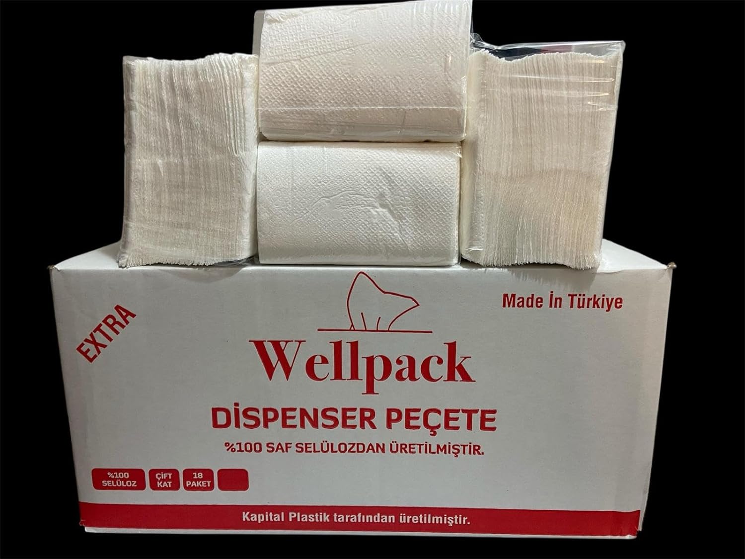 Wellpack Dispenser Peçete, 100% Saf Selüloz, Çift Kat, 18 Paket, Made in Türkiye,Ekstra Büyük Boy 200 Yaprak,18 Paket İçerir