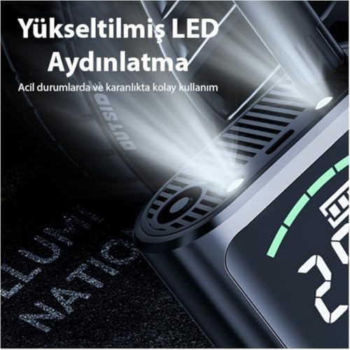 Alternative view of Auhma Hava Pompası Kompresörü, 150 PSI Dijital Göstergeli Oto Kompresör, Araba, Motosiklet, Bisiklet ve Top İçin, Taşınabilir Şarjlı Kullanım,YÜksek Batarya, 4 Farklı Başlık (PSI,KPA,BAR,KG/CM²)