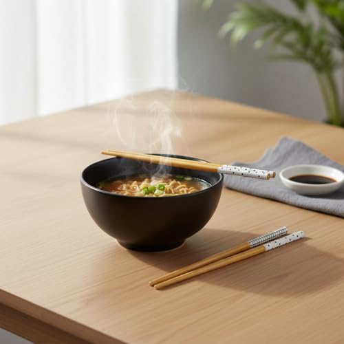 Alternative view of 4 Çift (8 Adet) Desenli Bambu Yemek Çubuğu Seti – 21cm %100 Doğal Ahşap Sushi Çubuğu | Ramen, Noodle ve Yemekleri İçin Yeniden Kullanılabilir ve Çevre Dostu Çubuk Seti (SİYAH-BEYAZ)