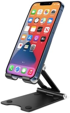 Ayarlanabilir Metal Telefon ve Tablet Standı – Katlanabilir Masa Üstü Tutucu, Kaymaz Silikon Destekli, Evrensel Uyumlu, Şarj Boşluklu, Siyah