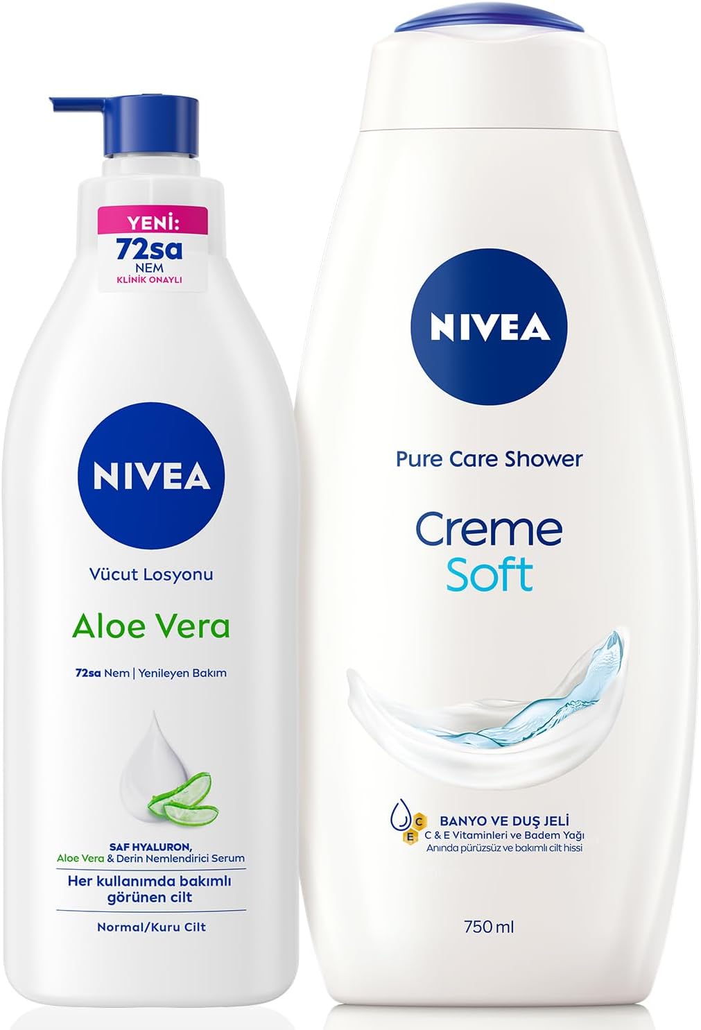 Alternative view of Vücut Losyonu Aloe 400 ml, Normal ve Kuru Ciltler için,72 Saat Nemlendirici,Hyaluron,Aloe,Yenileyici Bakım + Creme Soft Kremsi Dokunuş Banyo Ve Duş Jeli 750 ml